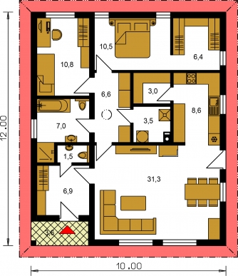 Mirror image | Floor plan of ground floor - BUNGALOW 197